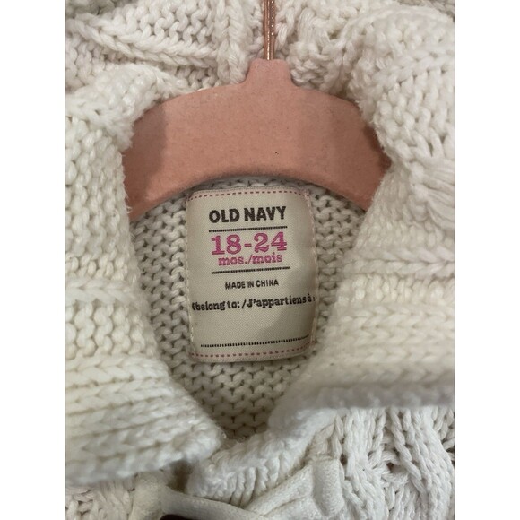 Hoodie Sweater Ecru Fisherman Cable Knit Toggle Hood Cardigan Cotton 18-24 Month - Picture 6 of 8